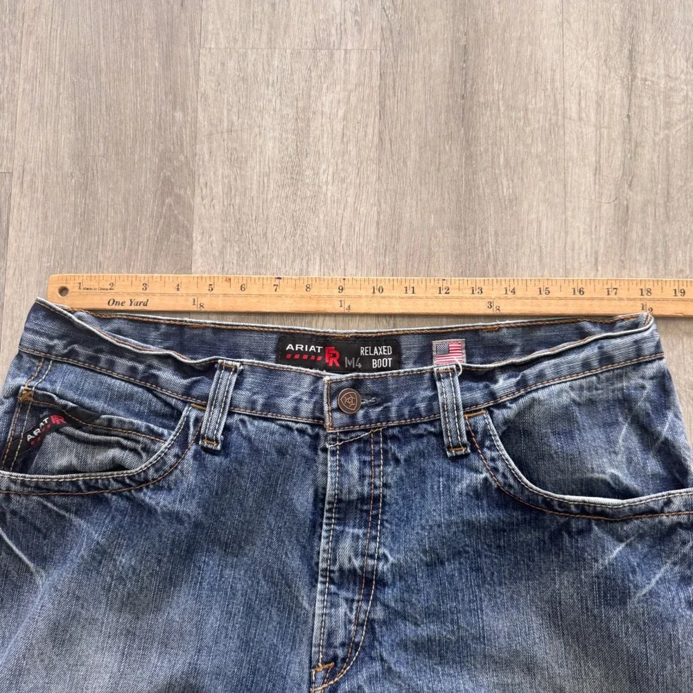 Ariat FR M4 Relaxed Boot Cut Jeans Mens 36x30 Blue Flame Resistant Distressed